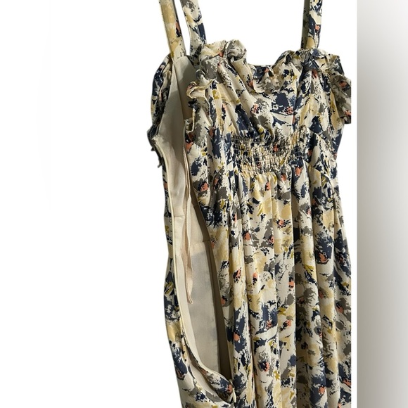 Anthropologie Womens Moulinette Soeurs 100% Silk Maxi Ruffle Floral Dress Size 4 - Picture 3 of 9